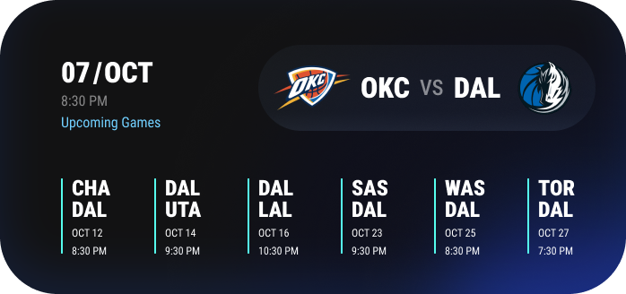 Upcoming Games Widget